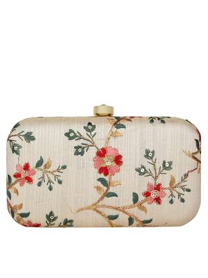 Tulle Embroidered Faux Silk Clutch Natural & Multi 3