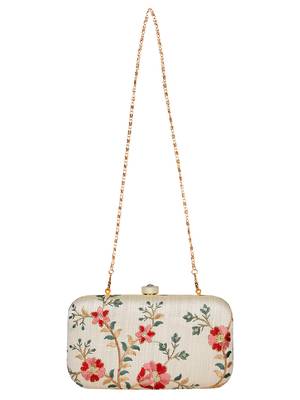 Tulle Embroidered Faux Silk Clutch Natural & Multi 4