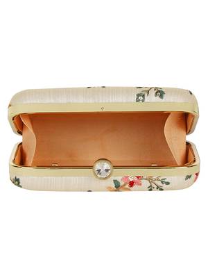 Tulle Embroidered Faux Silk Clutch Natural & Multi 5