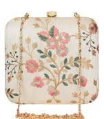 Anekaant Vista Embroidered Faux Silk Clutch Beige & Multi