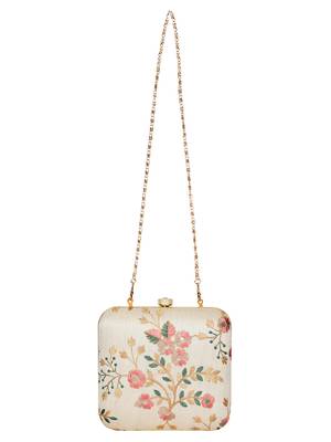 Anekaant Vista Embroidered Faux Silk Clutch Beige & Multi 4