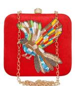 Anekaant Vista Embroidered Velvet Clutch Red & Multi