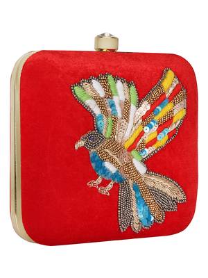 Anekaant Vista Embroidered Velvet Clutch Red & Multi 2