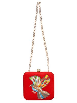 Anekaant Vista Embroidered Velvet Clutch Red & Multi 4