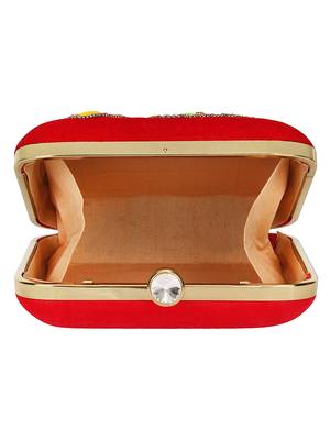 Anekaant Vista Embroidered Velvet Clutch Red & Multi 5