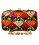 Anekaant Phulkari Embroidered Cotton Clutch Black & Multi