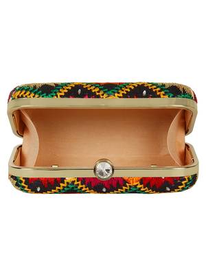 Anekaant Phulkari Embroidered Cotton Clutch Black & Multi 5