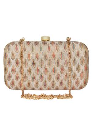 Anekaant Tulle Printed Silk Clutch Beige & Multi 1
