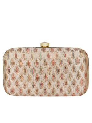 Anekaant Tulle Printed Silk Clutch Beige & Multi 3