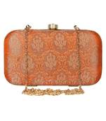 Anekaant Tulle Printed Silk Clutch Orange & Gold