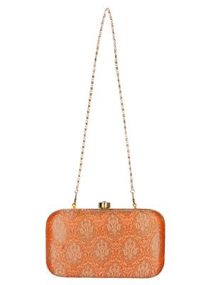 Anekaant Tulle Printed Silk Clutch Orange & Gold 4