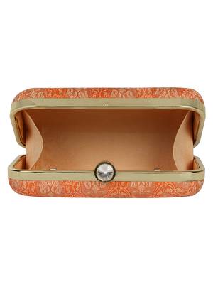Anekaant Tulle Printed Silk Clutch Orange & Gold 5