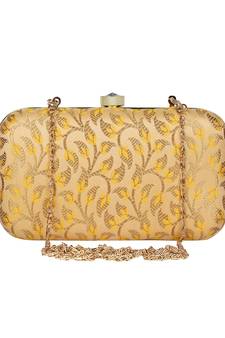 Anekaant Tulle Printed Silk Clutch Yellow & Gold