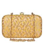 Anekaant Tulle Printed Silk Clutch Yellow & Gold
