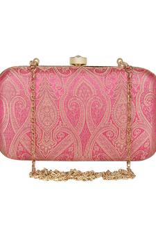 Anekaant Tulle Printed Silk Clutch Pink & Gold