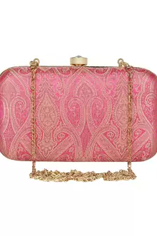 Anekaant Tulle Printed Silk Clutch Pink & Gold