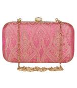 Anekaant Tulle Printed Silk Clutch Pink & Gold