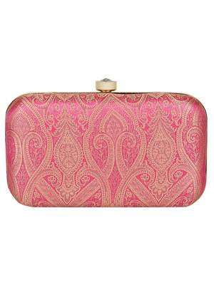 Anekaant Tulle Printed Silk Clutch Pink & Gold 3