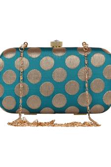 Anekaant Tulle Printed Faux Silk Clutch Rama Green & Gold