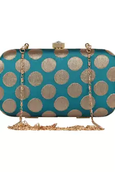 Anekaant Tulle Printed Faux Silk Clutch Rama Green & Gold