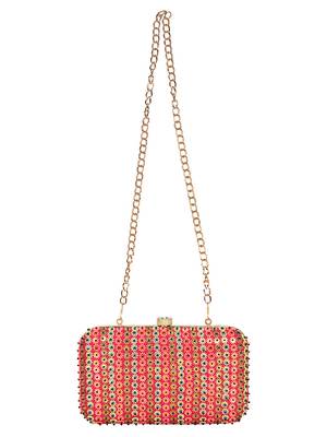 Anekaant Adorn Embellished Faux Silk Clutch Pink & Multi 4