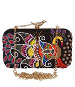 Anekaant Adorn Embroidered Faux Silk Clutch Black & Multi