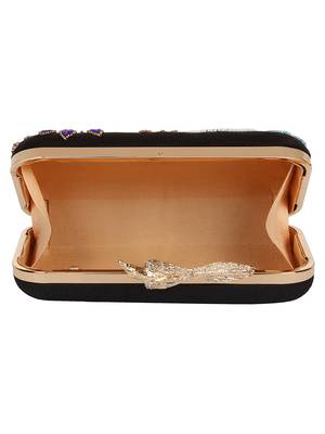 Anekaant Adorn Embroidered Faux Silk Clutch Black & Multi 5