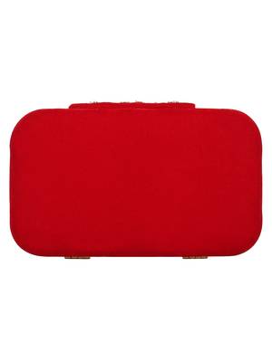 Anekaant Hasp Embroidered Velvet Clutch Red & Gold 3