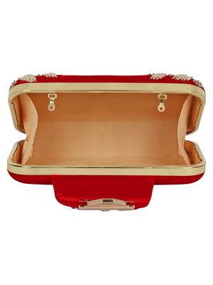 Anekaant Hasp Embroidered Velvet Clutch Red & Gold 5
