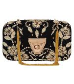 Anekaant Hasp Embroidered Velvet Clutch Black & Gold