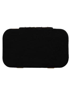 Anekaant Hasp Embroidered Velvet Clutch Black & Gold 3