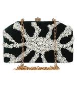 Anekaant Spiffy Embellished Velvet Clutch Dark Green & White