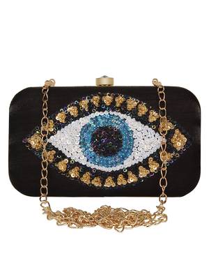 Anekaant Adorn Embellished Faux Silk Clutch Black & Multi 1