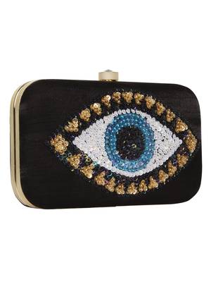 Anekaant Adorn Embellished Faux Silk Clutch Black & Multi 2