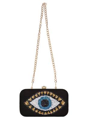 Anekaant Adorn Embellished Faux Silk Clutch Black & Multi 4