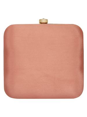 Anekaant Vista Embroidered Faux Silk Clutch Peach & Gold 3