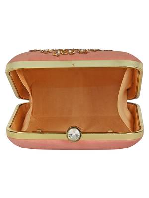 Anekaant Vista Embroidered Faux Silk Clutch Peach & Gold 5