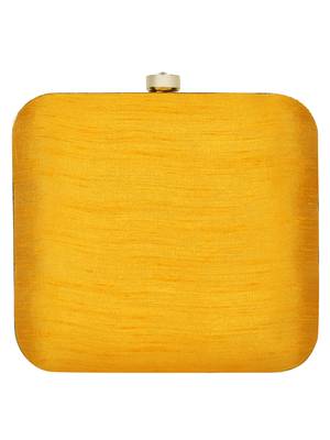 Anekaant Vista Embroidered Faux Silk Clutch Yellow & Gold 3