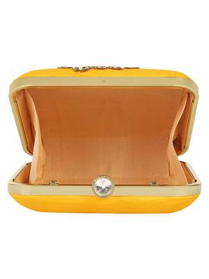 Anekaant Vista Embroidered Faux Silk Clutch Yellow & Gold 5