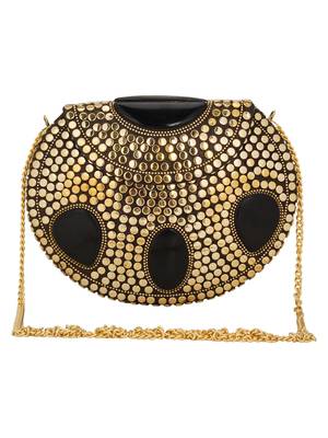 Anekaant Jewel Mosaic Metal Clutch Gold & Black 1