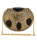 Anekaant Jewel Mosaic Metal Clutch Gold & Black