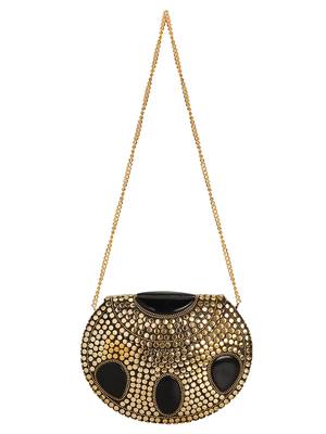 Anekaant Jewel Mosaic Metal Clutch Gold & Black 4