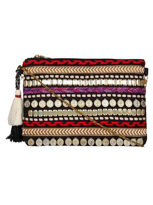 Anekaant Glitzy Black Canvas Sling Bag 1