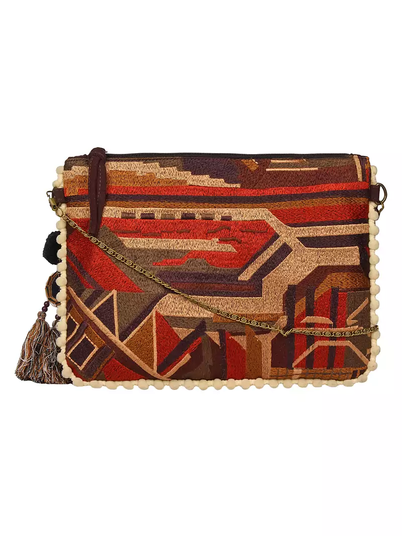 Anekaant Abstract Brown & Multicolor Canvas Sling Bag