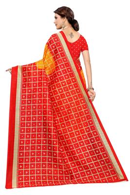 Yellow Printed Art Silk Saree With Blouse 4