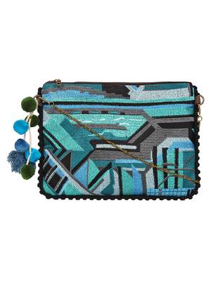 Anekaant Abstract Blue & Multicolor Canvas Sling Bag 1