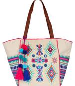 Classy Natural & Multicolor Canvas Tote Bag