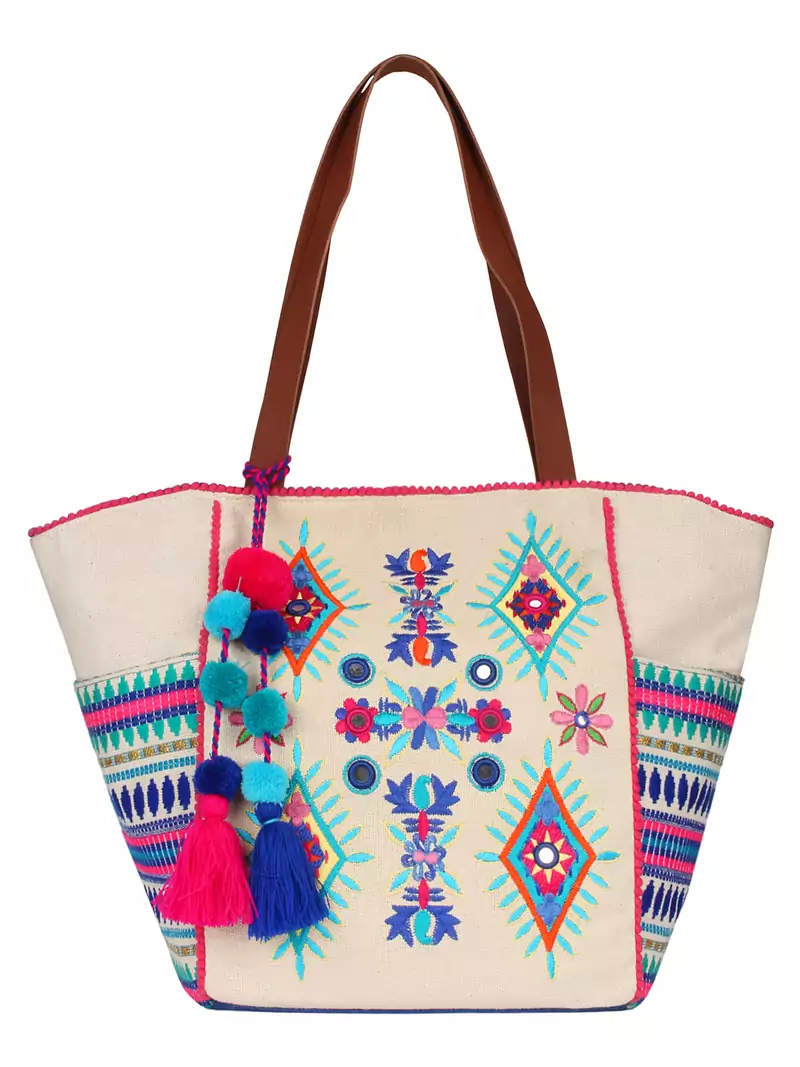 Anekaant Classy Natural & Multicolor Canvas Tote Bag