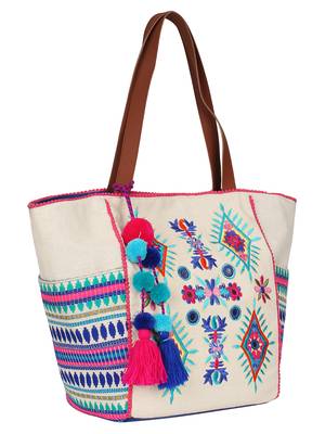 Classy Natural & Multicolor Canvas Tote Bag 2
