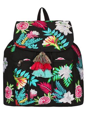 Anekaant Floral Black & Multicolor Canvas  Backpack 1